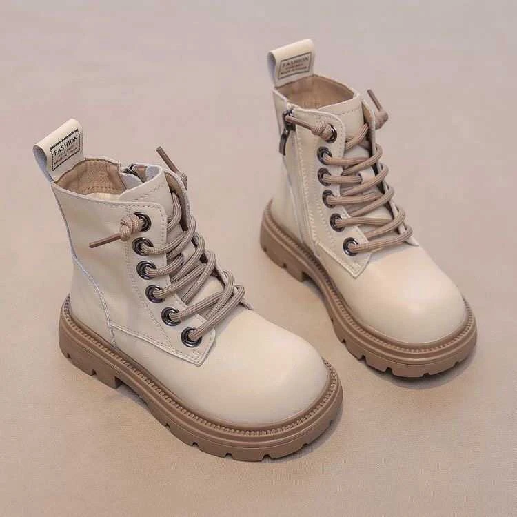 巴拉童年优选女童马丁靴2025秋冬新款儿童短靴加绒保暖男童皮鞋英