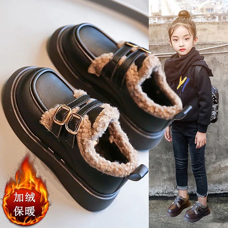 巴拉童年优选加绒棉鞋女童鞋子2025秋冬大棉儿童皮鞋保暖小女孩冬