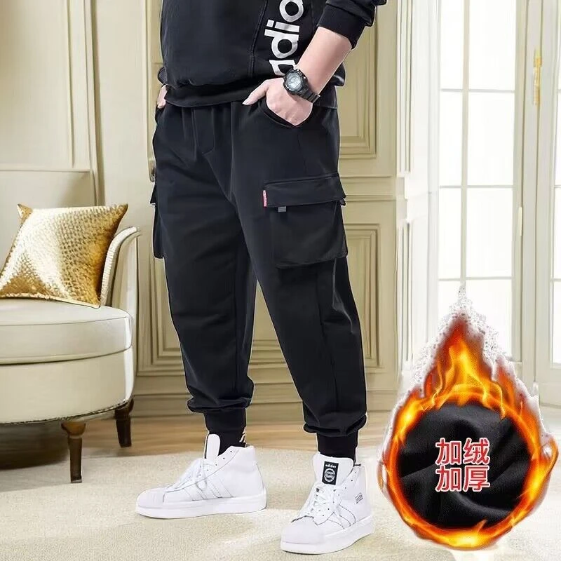秋冬季加绒加厚工装裤男宽松大码弹力保暖休闲裤胖子工作运动长裤