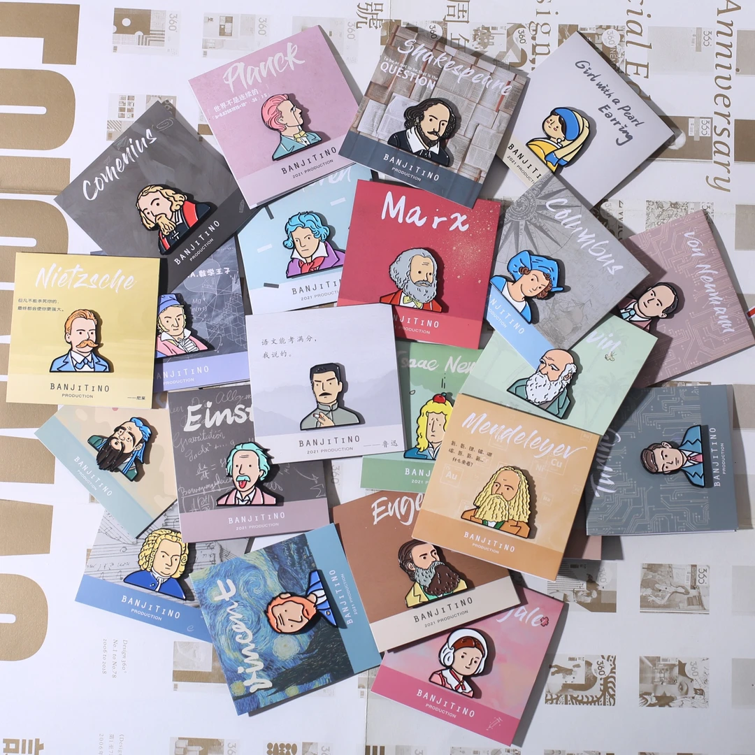 铁合金胸针 原创学科名人卡通徽章胸针考试鼓励加油学生礼物饰品