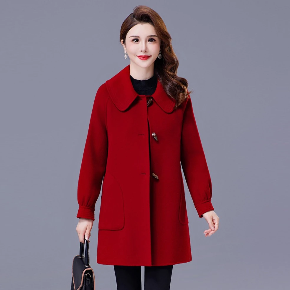 秋冬新款高端双面羊毛大衣女中长款韩版羊毛呢子小个子妈妈装外套