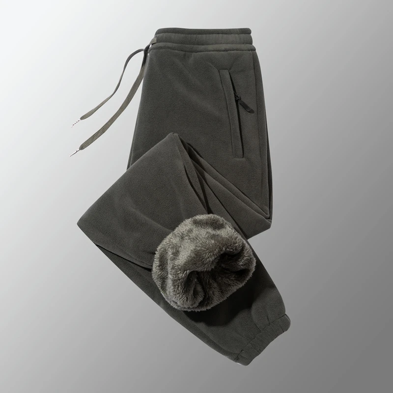 双面加绒加厚男女休闲卫裤宽松束脚奥粒绒运动裤保暖冬季大码长裤