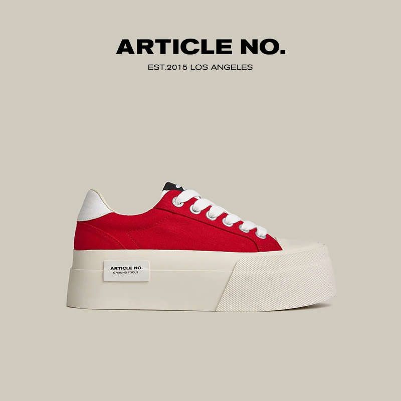 ARTICLENO.复古板鞋厚底圆头增高松糕鞋舒适透气帆布女婚鞋小众