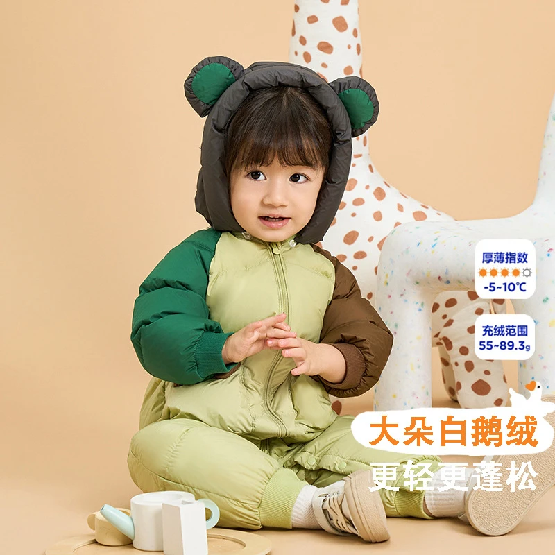 儿童羽绒服婴儿宝宝连体衣蓬松冬季保暖加厚外出服哈衣