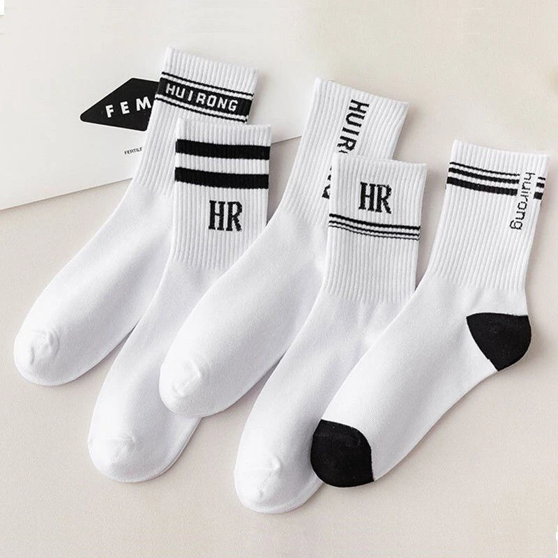 袜子情侣黑白新款潮流百搭简约风运动吸汗中筒白色学生袜ins潮