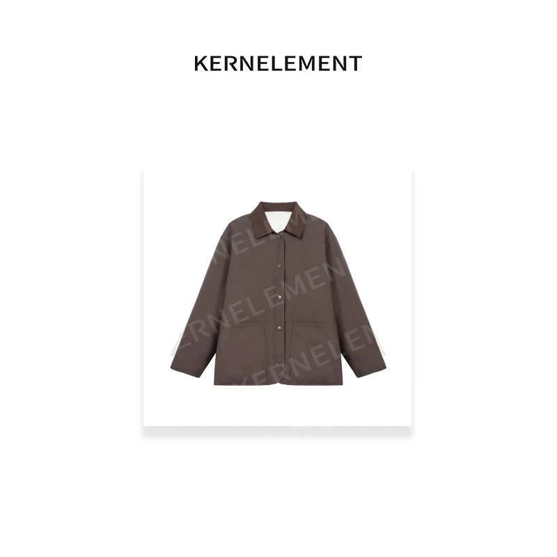 小ke「翻领外套」大口袋袖口撞色领子秋冬保暖棉服外套SCDW074