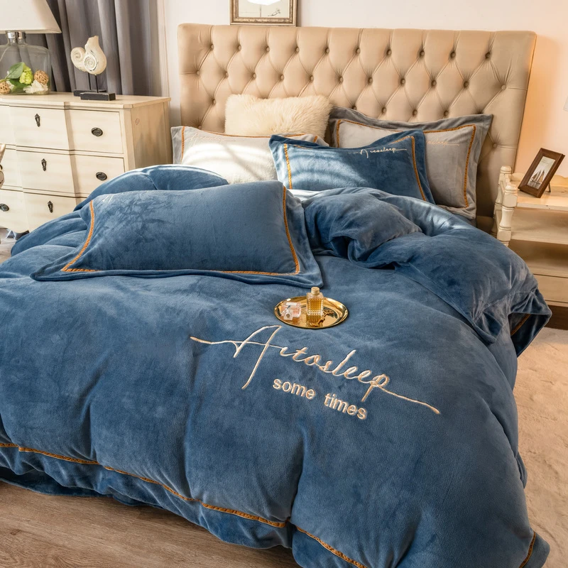 ins冬季牛奶绒床上四件套珊瑚绒被套双面法兰绒加绒厚床单三件套