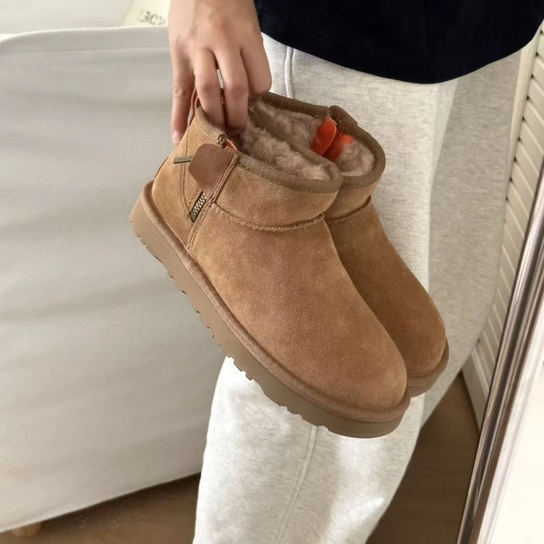 【厚底小皮标】新款发售侧拉链冬雨2024百搭内里羊皮毛一体雪地靴