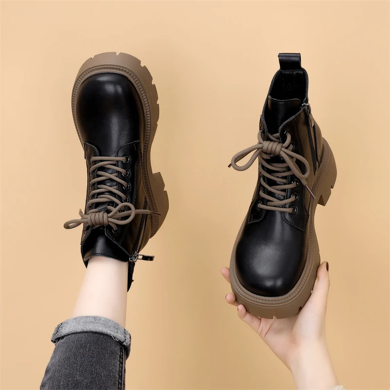 低帮厚底马丁靴女2025秋冬新款英伦风增高单靴黑色炸街短靴小码34