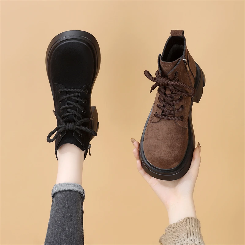 复古炸街美拉德马丁靴女2025秋冬新款低跟软底加绒显瘦不累脚短靴