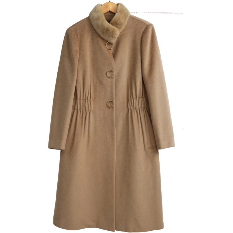 【慕天姿】折扣女装新款秋冬洋气通勤百搭卡其色女大衣-32201