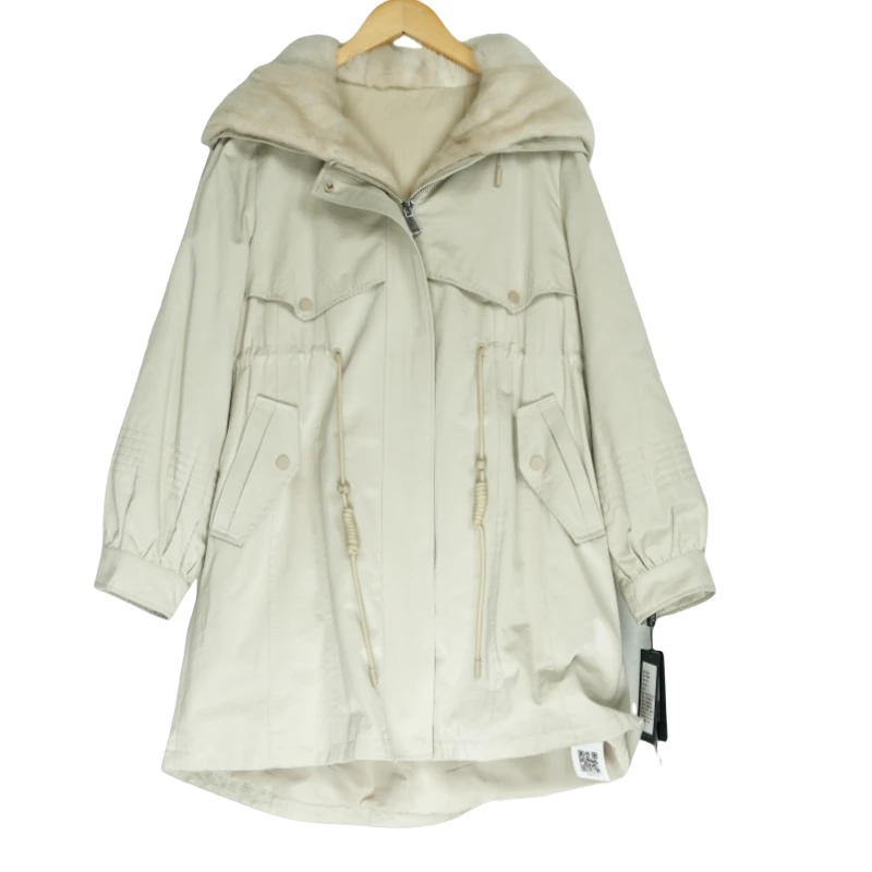 【SD】精选玛菲新款款高端洋气冬季女士米色派克服-80216