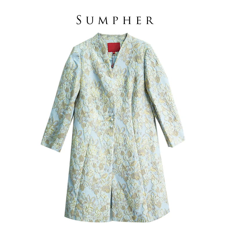 【六礼】折扣休闲女装高端洋气百搭气质通勤蓝花色风衣-21031时尚