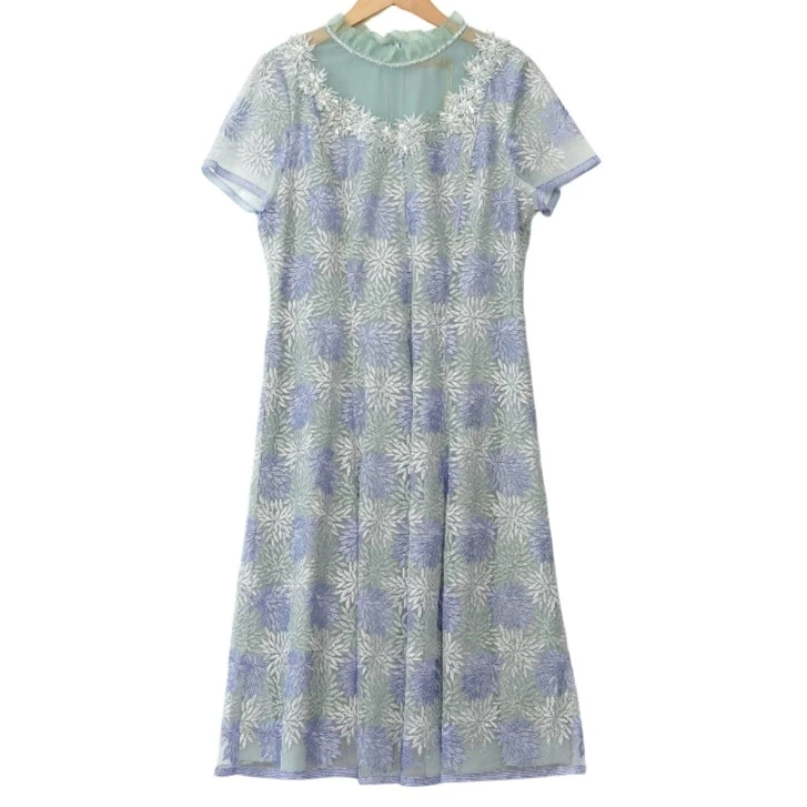 LAI睐折扣女装新款洋气通勤百搭绿花女连衣裙-17299