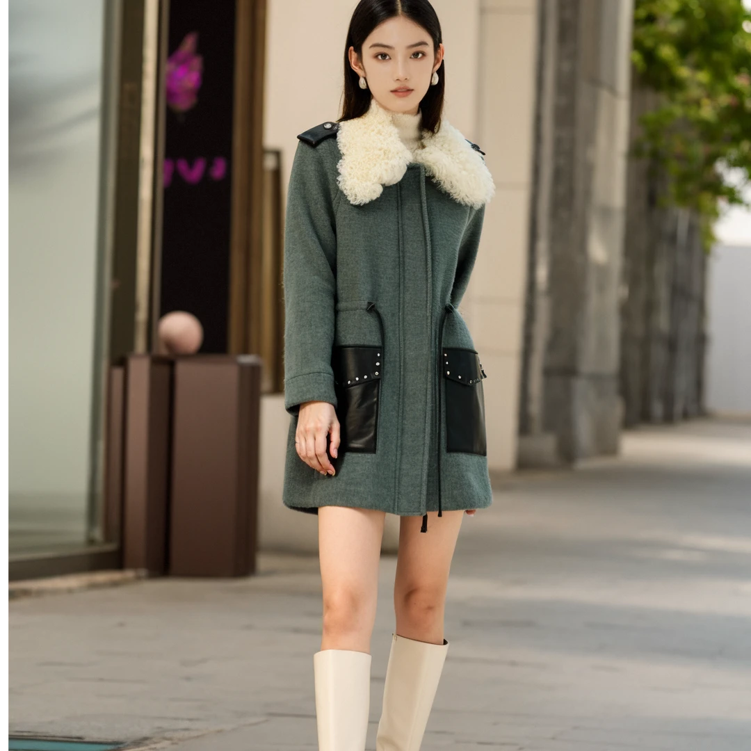 【银钻家】时尚精选玛菲新款高端百搭冬季女士浅棕灰大衣-17502