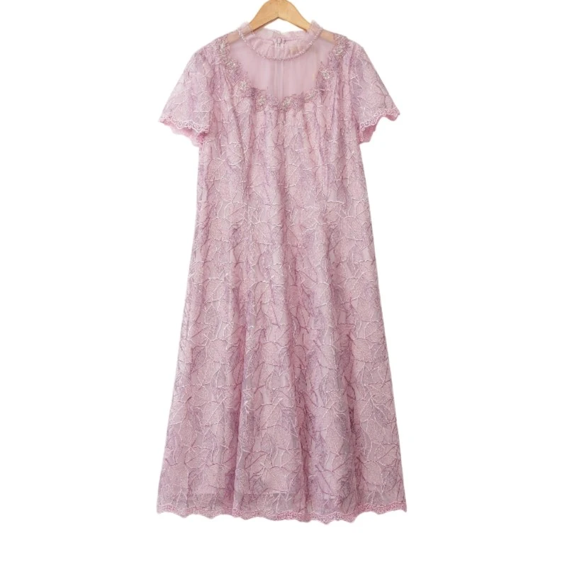 LAI睐折扣女装新款洋气通勤百搭粉女夏季连衣裙-17606短袖中长款