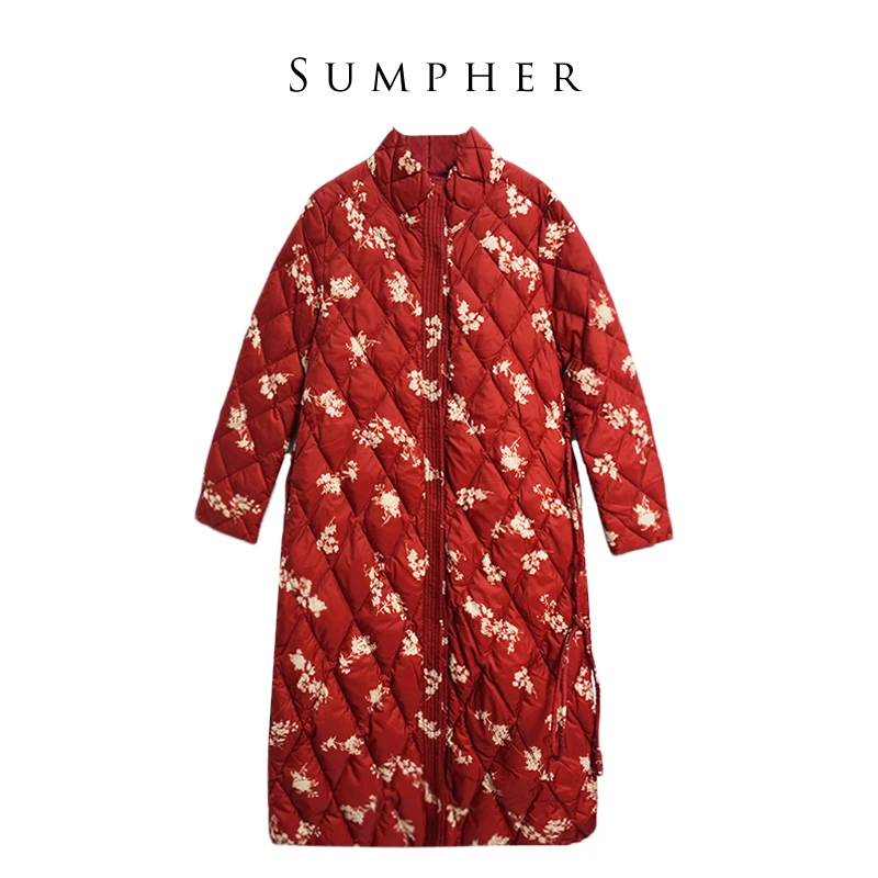 遇见某天精选玛菲新款款国风冬季时尚红花女士防寒服-090071