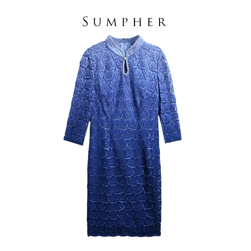 慕天姿专柜时尚轻奢气质女装新款通勤舒适蓝女连衣裙-17009