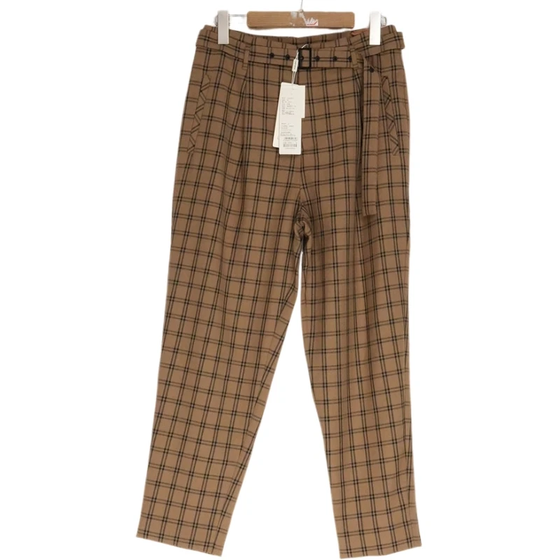 丽某莫精选女装新款洋气通勤气质复古咖啡格子裤子-2830