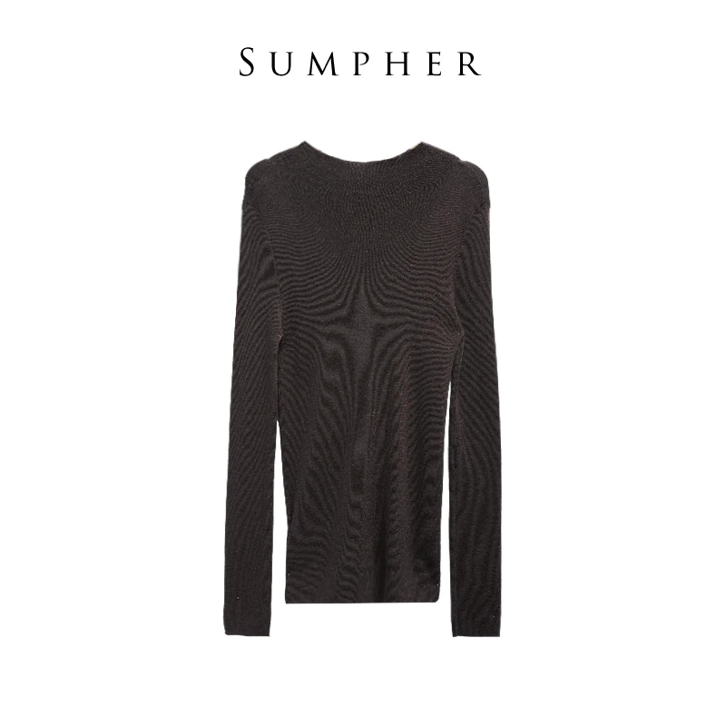 华人某杰冬专柜折扣精选女装新款女圆领休闲深咖啡上衣-4390