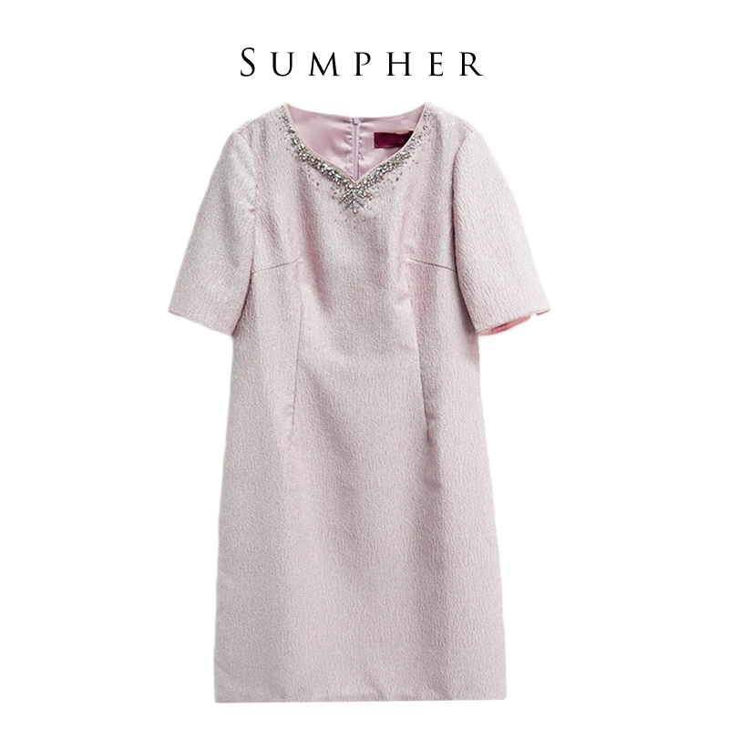 【六礼】折扣女装新款洋气通勤百搭粉色女士连衣裙-16123