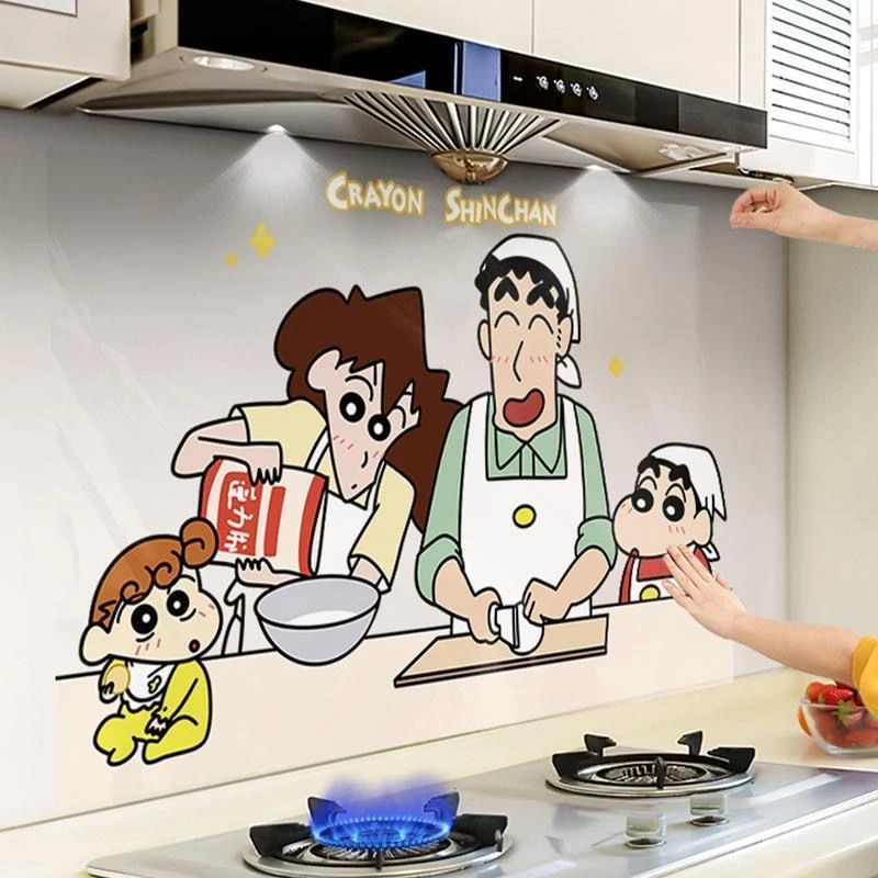 蜡笔小新厨房防火耐高温油烟贴墙壁贴纸可爱自粘墙纸贴画灶台墙面