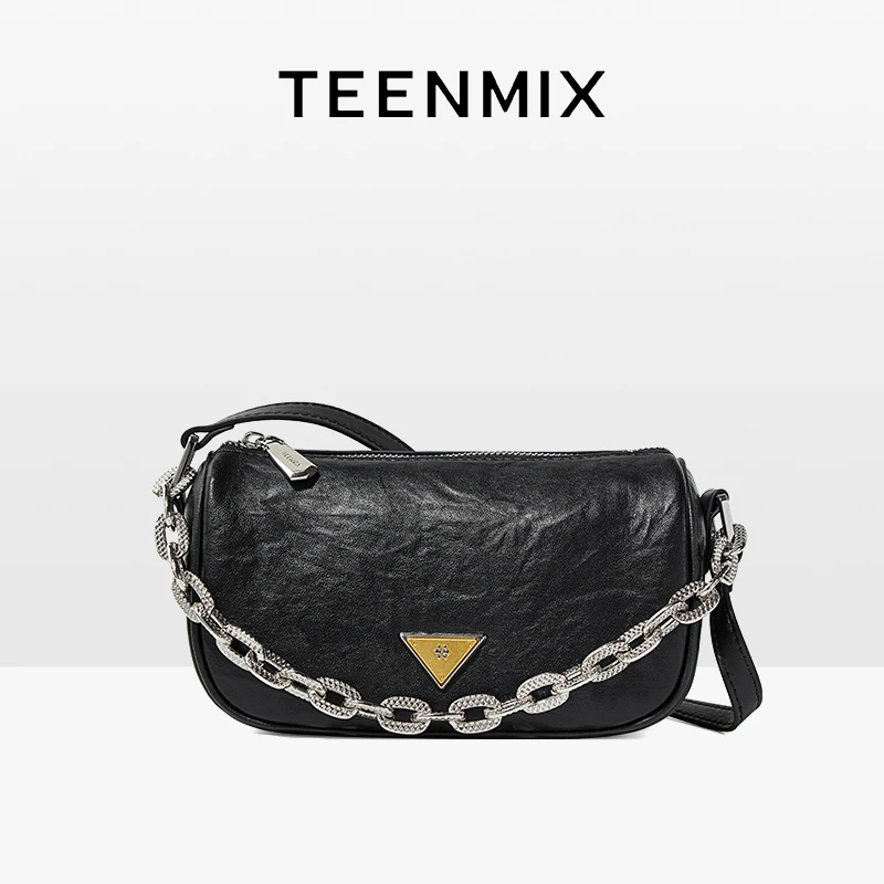 天美意包包女2025新款风感波粒枕头包链条小包单肩包斜挎包