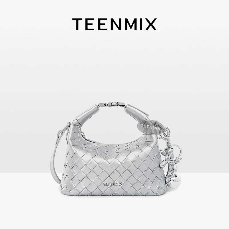 【重百优选】天美意新款风感波粒编织纹手提包牛皮单肩包斜挎包