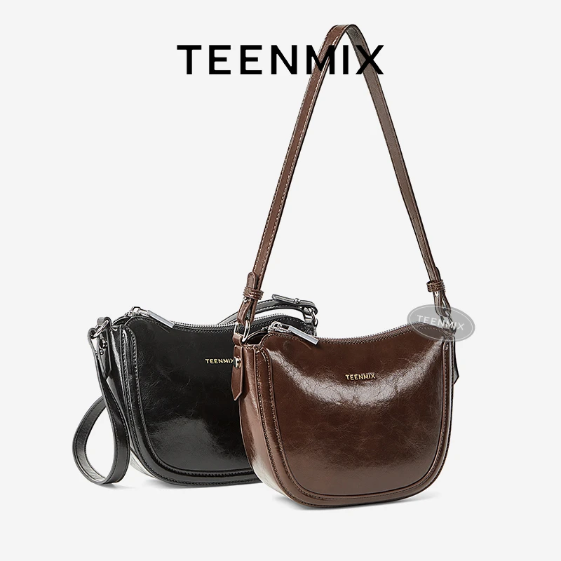 天美意女包2025新款雅丹风贝壳包牛皮小包单肩包链条包轻奢斜挎包