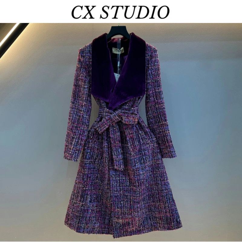 [新1]编码92 经典收腰轻奢时尚秋毛呢外套连衣裙(定制女装）TG325