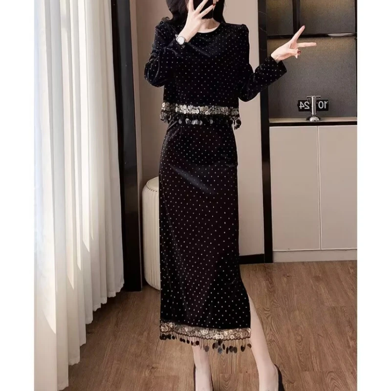 {新1}网红爆款气质金丝绒套装两件套裙子女人味GL803A