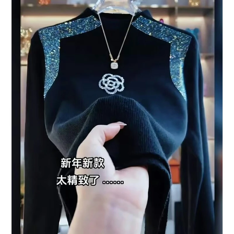 烫钻软糯舒适针织衫秋冬款宽松百搭毛衣女上衣TY111