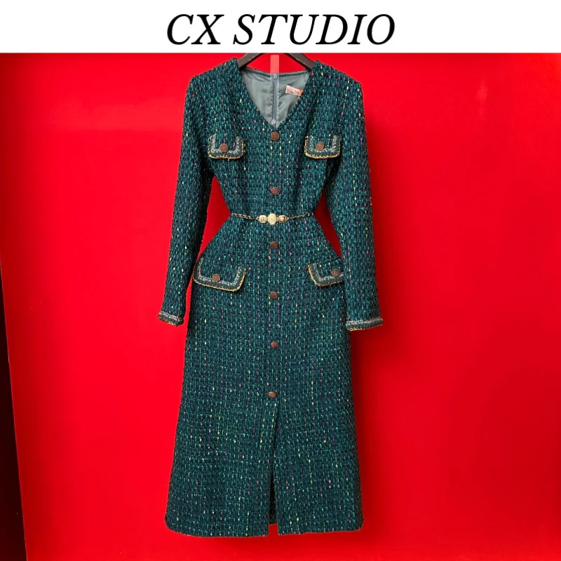 [新1]编码25 经典收腰轻奢气质时尚秋季连衣裙(定制女装）TG271