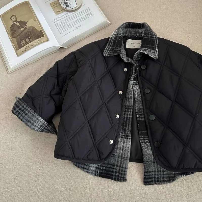 爆款男童棉服24新儿童洋气假两件夹棉冬装外套男孩帅气棉衣潮