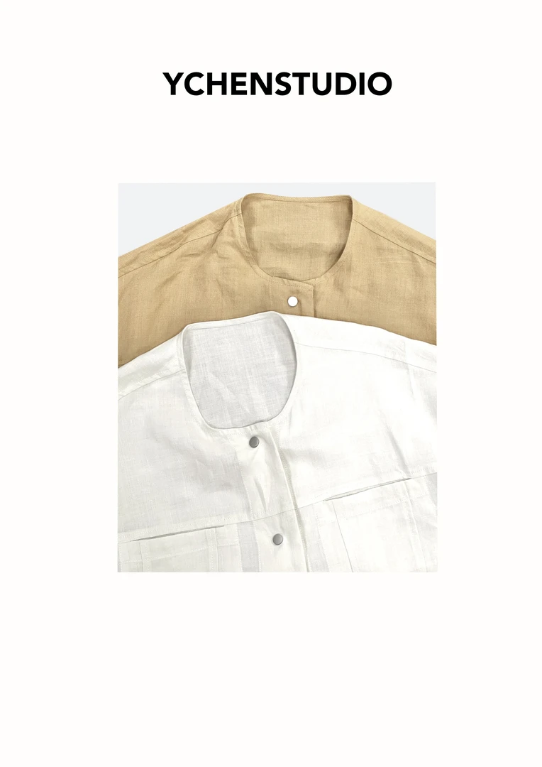 YCHENSTUDIO韩国两色棉麻衬衫98826