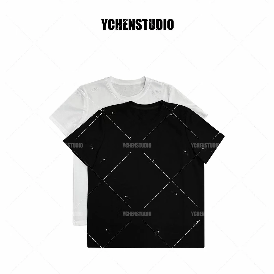 YCHENSTUDIO两色镶珠T恤半袖春夏66784