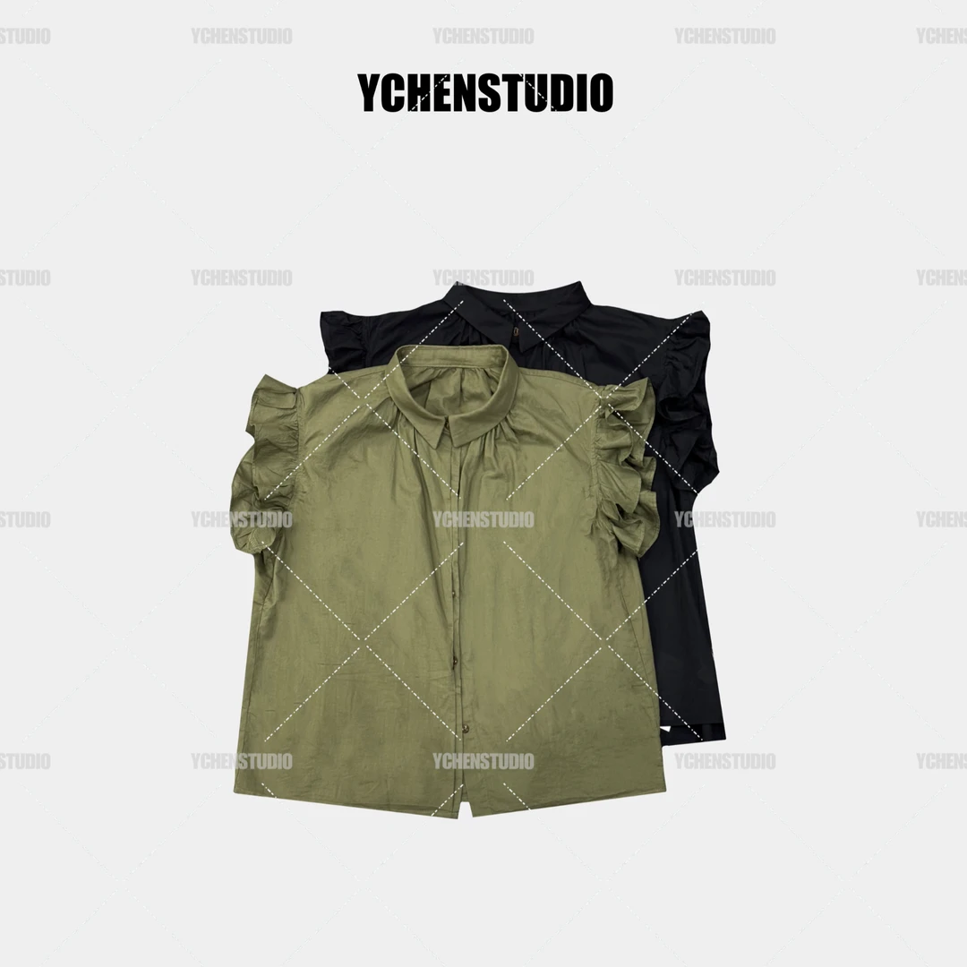 YCHENSTUDIO两色有设计感木耳边衬衫气质夏季01486