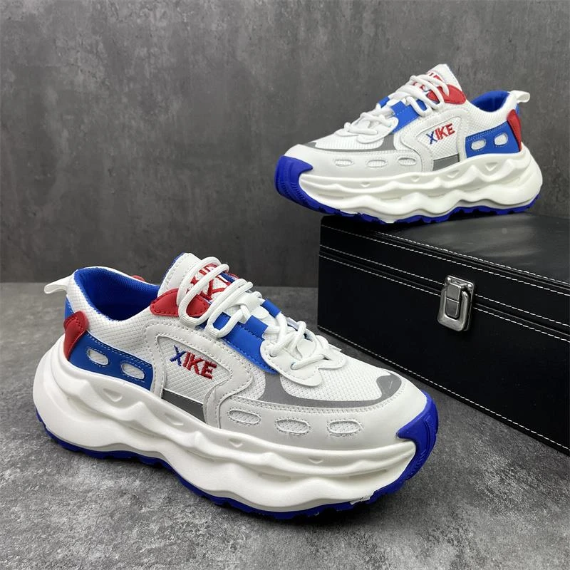 2024春夏新款男鞋透气网面时尚潮鞋拼色舒适厚底增高青少年运动鞋