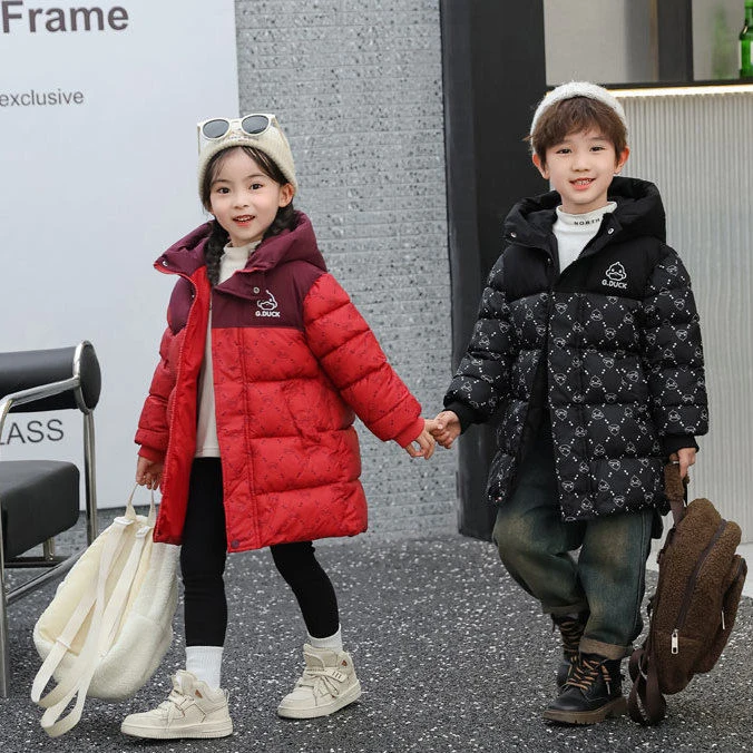 儿童加厚棉服新款黑金棉衣儿童石墨保暖加厚中长款女童男童外套