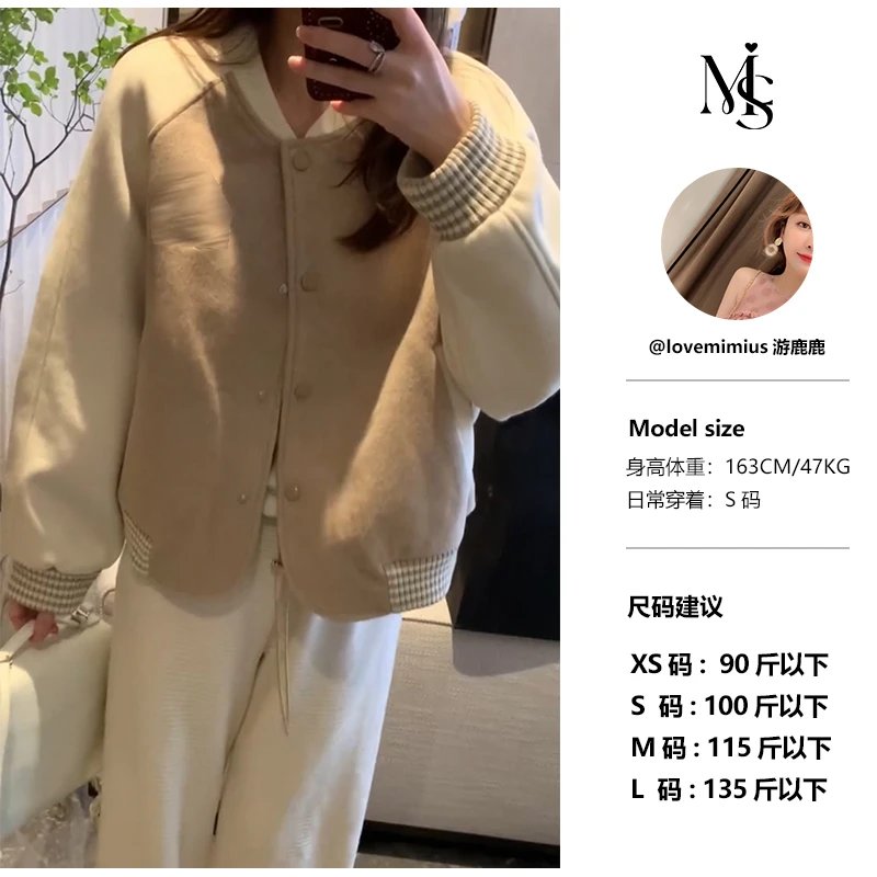 【MIMIUS＆春春】谱恋眠冬美式复古拼接百搭棒球服 E09357