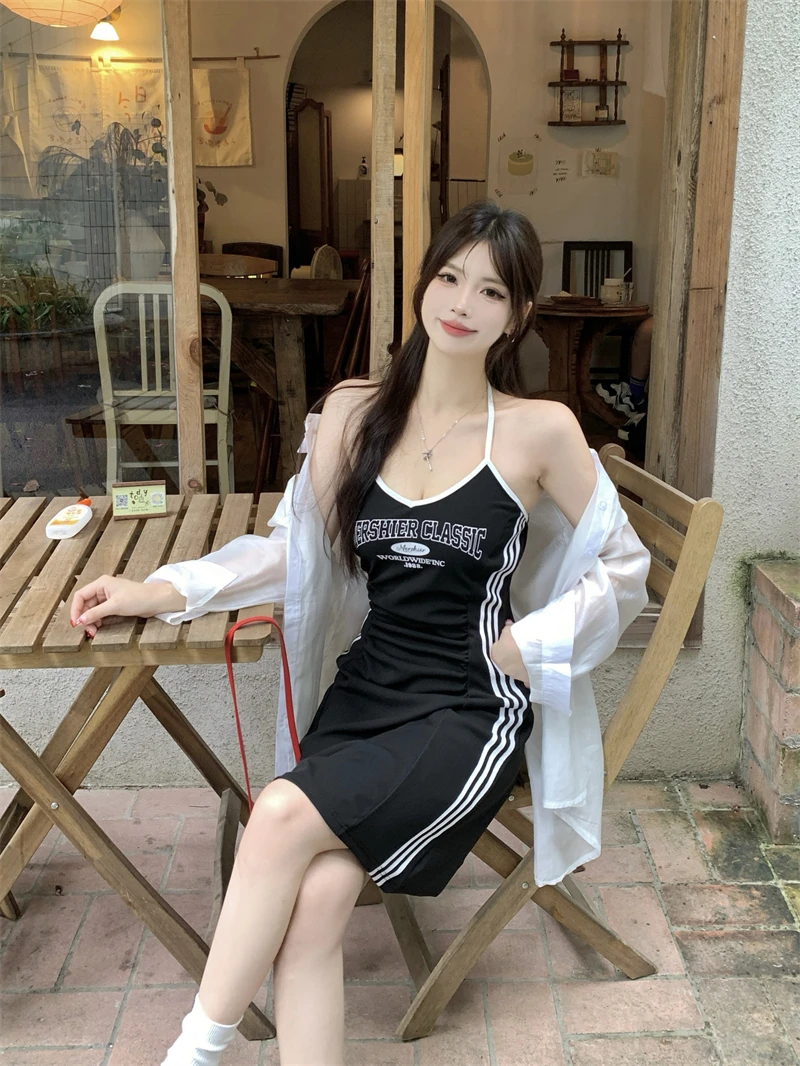 大码女装美式吊带连衣裙＋休闲防晒衣两件套显瘦夏季套装8745