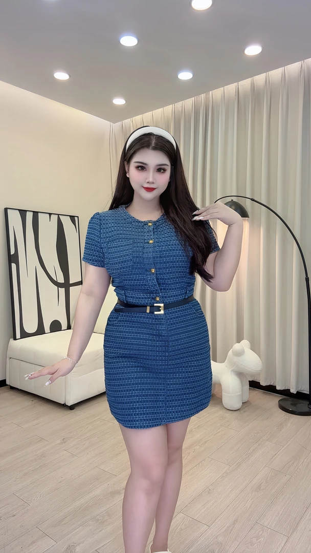 大码女装炸街时尚港风牛仔连衣裙胖MM藏肉显瘦连衣裙女3003