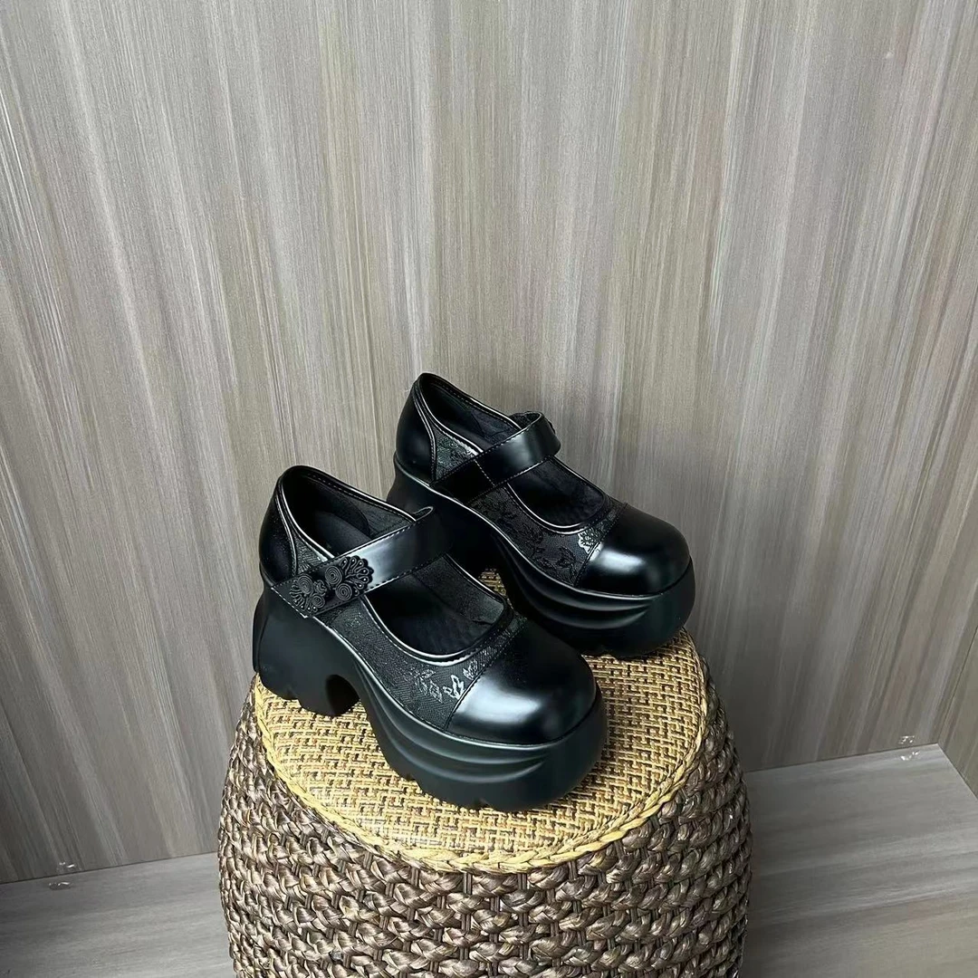 增高10CM 2024夏季透气百搭小个子厚底镂空罗马乐福女皮鞋w632-1