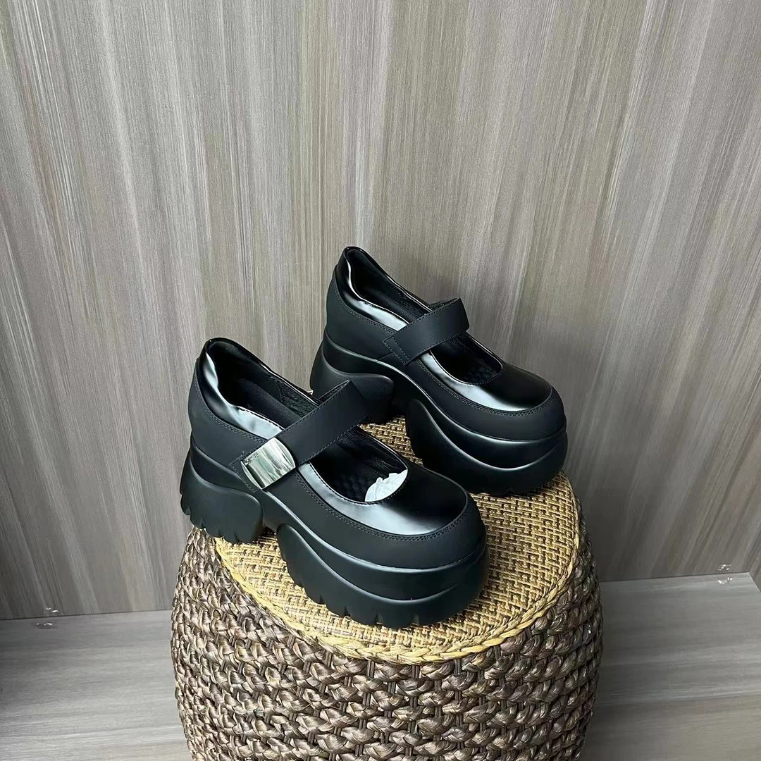 增高10CM 2024夏季透气百搭小个子厚底镂空罗马乐福女皮鞋w616-16