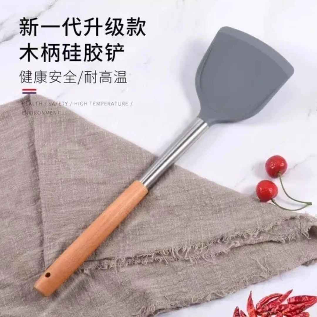原木柄硅胶锅铲升级版加厚加硬耐高温食品级铲亏米福利不粘锅专用