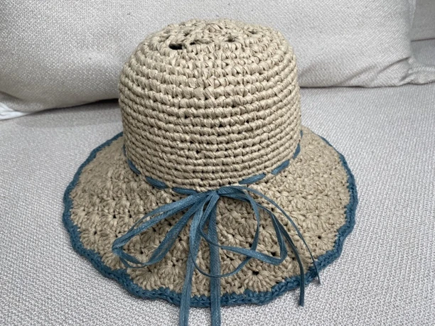 日禾藤条成品帽子防晒手工编织包手工钩花帽最新款三股冰丝合股线