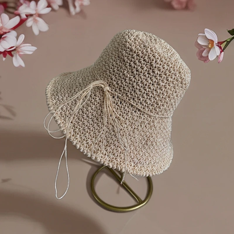 手工编织帽成品龙须藤线夏凉帽 遮阳帽 太阳帽渔夫帽防风骑行帽