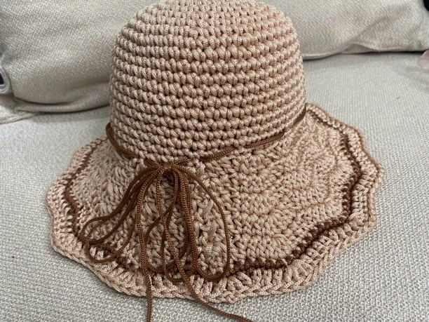 手工编织帽成品粗冰丝线夏凉帽 遮阳帽 太阳帽渔夫帽防风骑行帽