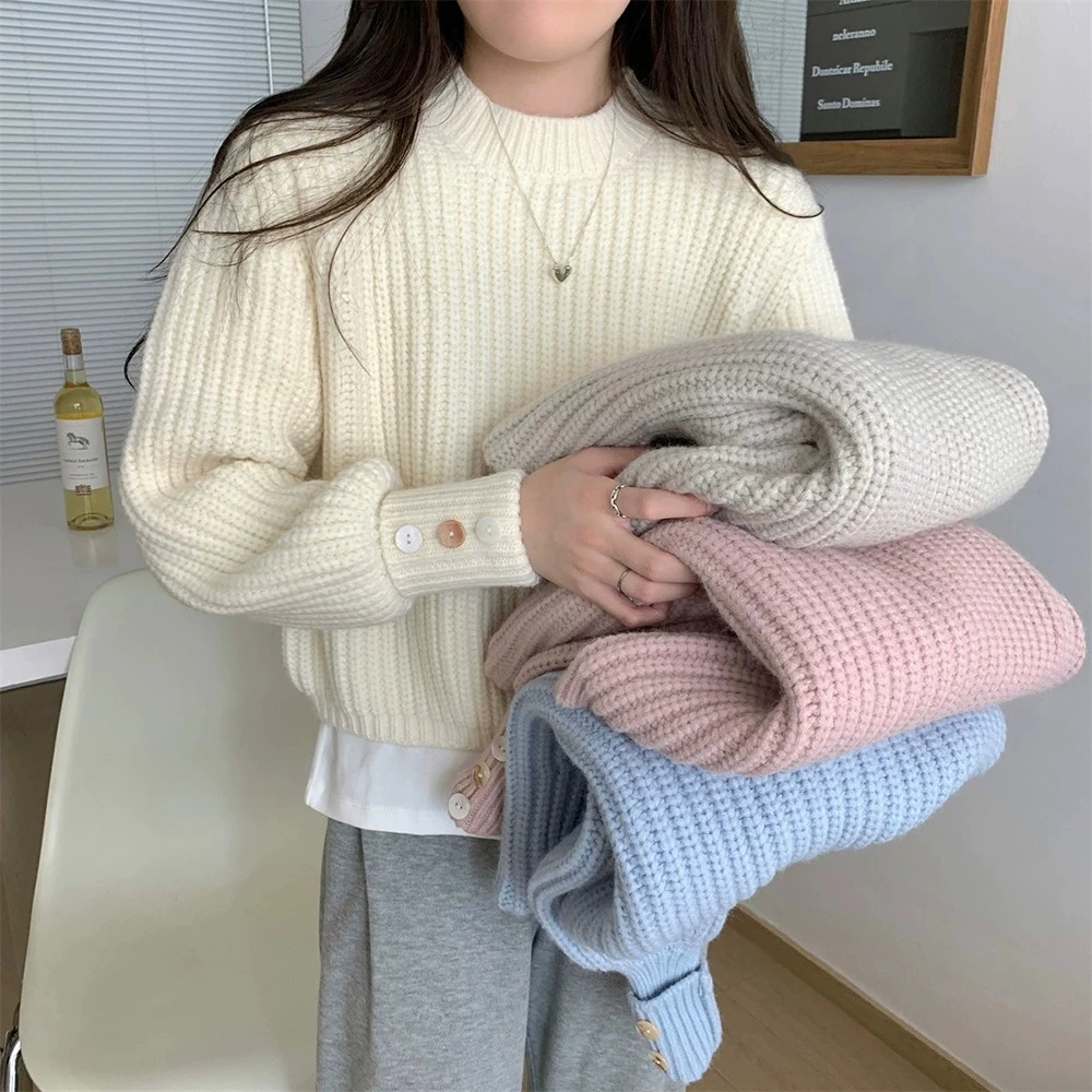 秋冬2025新款韩系漂亮宽松套头加厚毛衣女内搭高级感长袖针织上衣