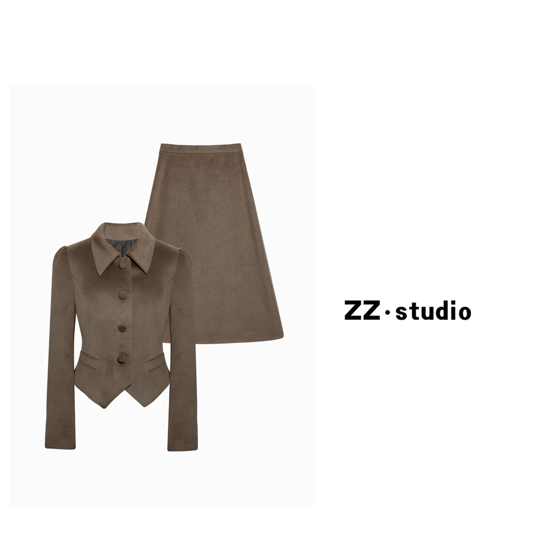 一口苏达秋冬款时尚微胖显瘦毛呢气质两件套【清仓专属】A44